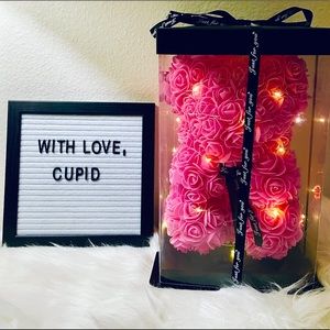 Pink Rose Bear with box and LED lights